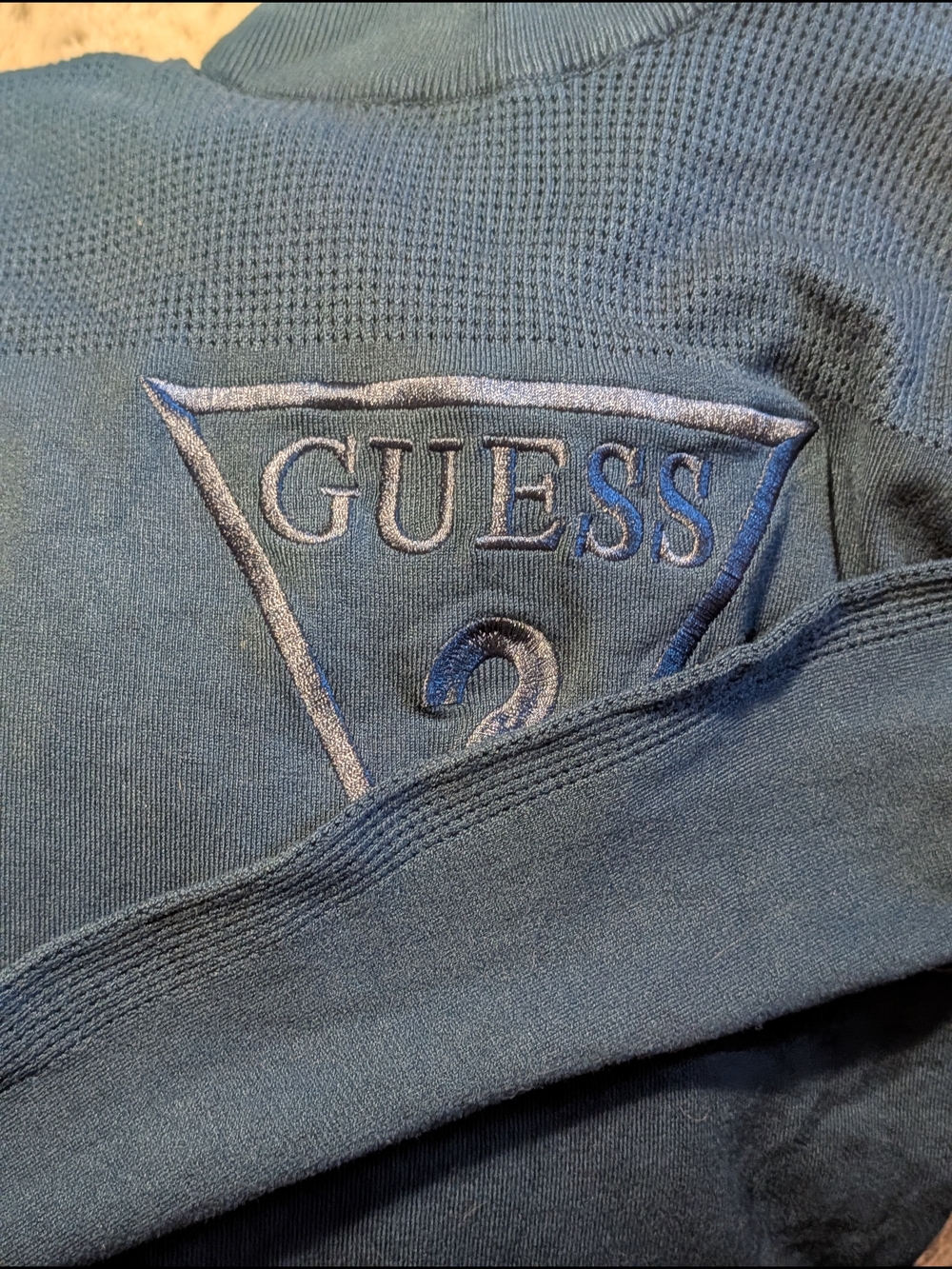 GUESS Embroidered Logo Knit Sweater in Dark Teal - Picture 4 of 6